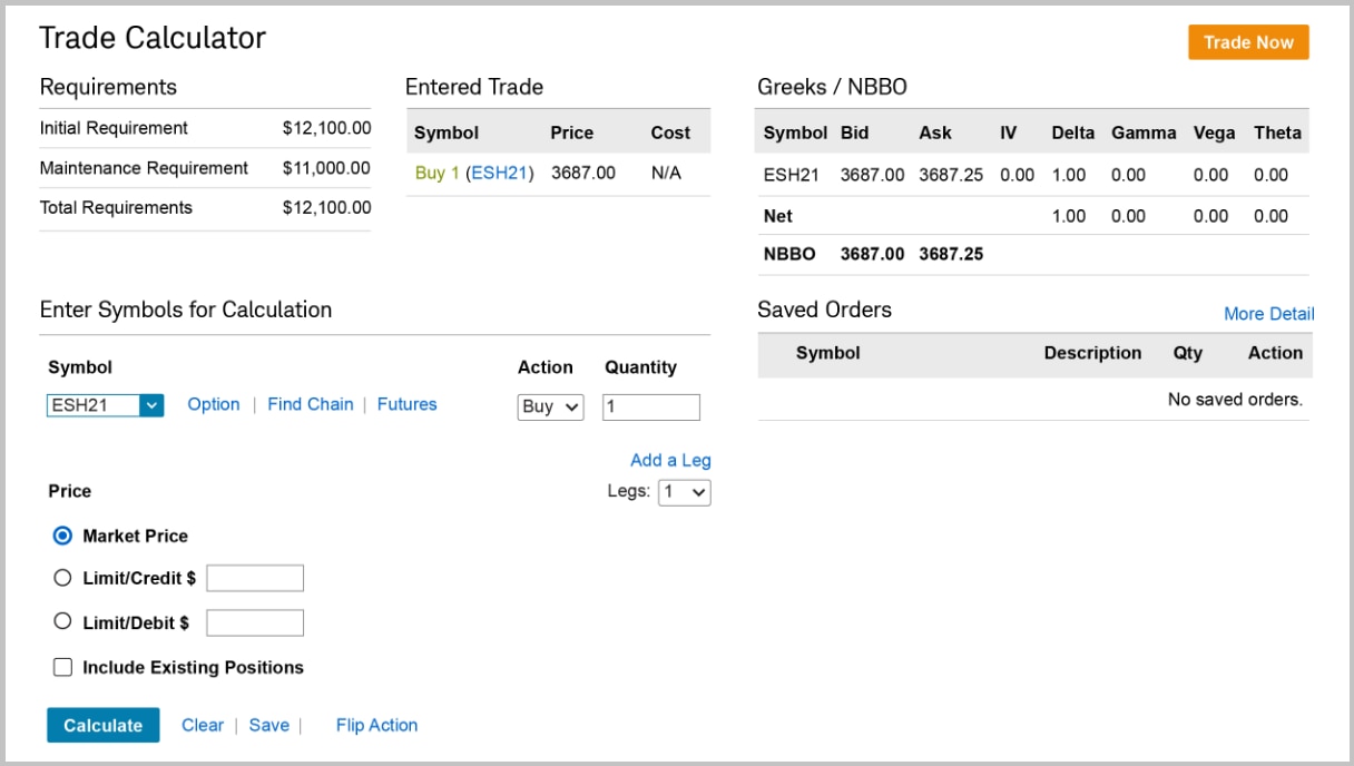 Trade calculator screenshot