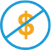 A dollar sign in a circle with a line through it icon