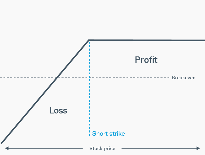 The short put risk graph shows the short put strategy that gives the seller a premium up front but may result in having to take delivery of the stock at the stock price. 